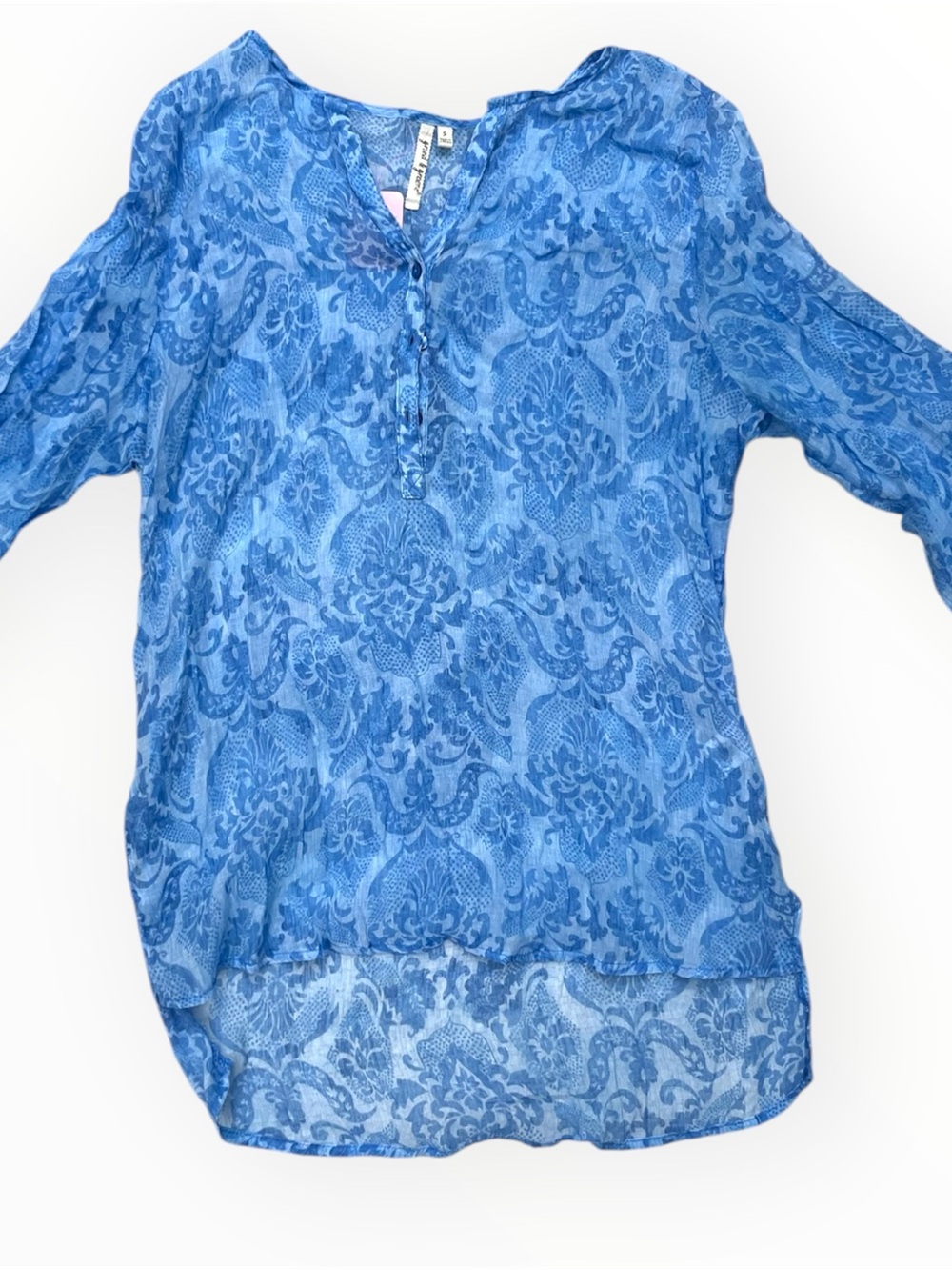 Amanda & Greene Blue Sheer Boho Tunic Top | Lightweight Coastal Mesh Blouse